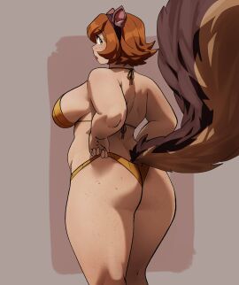 adjusting_clothes adjusting_swimsuit animal_ears animal_tail anthro ass bikini body_freckles breasts brown_hair clothing coolerinker fake_animal_ears female flipped_hair freckles from_behind green_eyes huge_ass inker_comics inkershike kneepits large_breasts large_tail looking_at_viewer looking_back mammal marvel marvel_comics marvel_rivals medium_hair plump short_hair sideboob smile solo squirrel_ears squirrel_girl squirrel_girl_(marvel) squirrel_girl_(marvel_rivals) squirrel_tail standing string_bikini swimsuit tail thick_thighs thighs wide_hips yellow_bikini