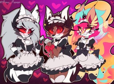 embarrassed fan_character female furry helluva_boss loona_(helluva_boss) maid maid_headdress maid_uniform oc original_character prince_papaya queen_bee-lzebub_(helluva_boss) tagme_(character) tied_hands