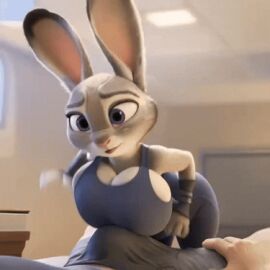 ai_generated animated anthro breast_press furry hands_on_breasts huge_breasts human human_on_anthro judy_hopps rabbit zootopia