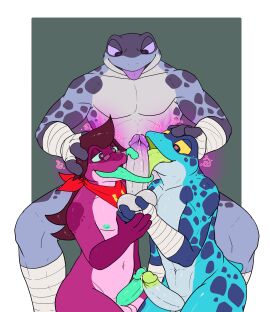 2024 absurd_res abyssal_ranno amphibian anthro anthro_on_anthro arm_wraps balls balls_fondling big_balls big_penis black_eyes blue_eyes collaborative collaborative_fellatio collaborative_sex dominant dominant_anthro dominant_male erection eyewear fellatio fondling frog frog_ulti genitals glasses green_nipples green_sclera green_tongue grin group group_sex hair hand_on_hand heart_eyes heart_symbol hi_res humanoid_genitalia humanoid_penis hypno_neet intraspecies kerchief kneeling leg_wraps licking long_tongue looking_down magic male male/male mind_control nipples oral penile penis penis_lick pink_body pink_skin pupils purple_eyes purple_sclera purple_tongue ranno red_hair red_kerchief red_pupils rivals_of_aether sex sitting smile submissive submissive_anthro submissive_male threesome tongue tongue_out trio wraps yellow_kerchief yellow_sclera