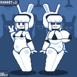 2girls :3 animated anthro ass bikini breasts bunny_ears bunny_girl chubby female female_only headband huge_ass huge_breasts micro_bikini mob_face multiple_females multiple_girls navel octotron2000 pixel_art plump rabbit rabbit_ears rabbit_girl robot robot_girl small_breasts thick_thighs thong wide_hips
