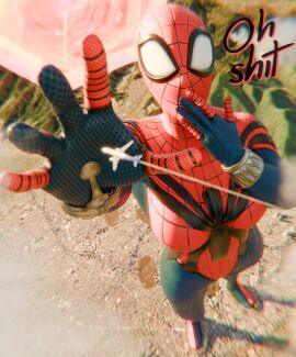 3d accident city dialogue english_dialogue english_text female female_focus giantess heroine hyper_giantess marvel marvel_comics mayday_parker plane psyshack3d spider-girl superheroine text