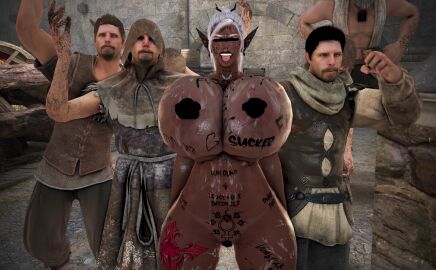 3d bdo bimbo black_desert_online body_writing breasts censored censored_eyes censored_nipples censored_pussy cow_tits cumdumpster dark_elf degradation elf elves female huge_breasts humiliation onahole pussy screenshot tattoo tattoos