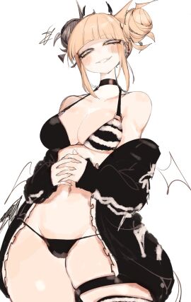 1girls 2024 2d 2d_(artwork) anime asian asian_female ass bangs bare_shoulders belly belly_button big_ass big_breasts big_butt black_choker black_clothing blonde_hair blush blushing blushing_at_viewer bra breasts choker cleavage clothed clothing coat color colored curvaceous curvy curvy_female curvy_figure double_bun ear_piercing fanart female female_focus female_only full_color hair hair_bun himiko_toga hips horns japanese japanese_female large_ass large_butt light-skinned_female light_skin long_hair looking_at_viewer manga medium_breasts my_hero_academia seductive shounen_jump simple_background smile smiling smiling_at_viewer solo solo_female solo_focus stockings stomach tail thick_thighs thighhighs thighs thong toga_himiko usa37107692 voluptuous voluptuous_female white_background wings yellow_eyes