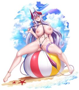 :p anklet ass ball_(object) beach beach_ball big_breasts breasts busty choker clothing_aside cloud clouds demon demon_girl female green_eyes horns horny horny_female jewelry kagami_hirotaka large_breasts lewd_face lilim_(taimanin_asagi_battle_arena) lilith-soft long_hair looking_at_viewer masturbation nail_polish naughty_face one-piece_swimsuit pointy_ears pointy_tail posing posing_for_the_viewer purple_hair purple_one-piece_swimsuit pussy red_nails sand shiny_skin sitting sitting_on_ball sitting_on_beach_ball slingshot_swimsuit succubus succubus_horns succubus_tail swimsuit swimsuit_aside tail taimanin_(series) taimanin_rpgx thick_thighs thigh_strap thighs toenail_polish toenails tongue wet_pussy
