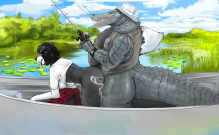 alligator alligatorid anthro anthro_on_anthro anthro_penetrated anthro_penetrating anthro_penetrating_anthro bent_over best big_tail black_hair boat bodily_fluids border_collie canid canine canis casual_sex collie crocodilian cum cum_drip cum_in_pussy cum_inside cumshot doctordj domestic_dog dripping duo ejaculation female fishing fishing_rod genital_fluids green_eyes hair herding_dog hi_res interspecies lily_pad male male/female mammal open_mouth pastoral_dog penetration penile penile_penetration penis penis_in_pussy plant pond pussy reptile sarah_(wheresmysocks) scalie sex sharp_teeth sheepdog tail teeth thick_tail tongue tongue_out vaginal_penetration vehicle water watercraft x-ray_view