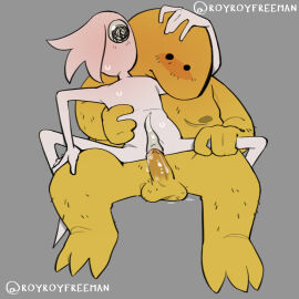 adult_swim bodily_fluids cartoon_network chair_position charlie_(smiling_friends) charlie_dompler clitoris critter_(smiling_friends) cuntboy cuntboy_sans_balls duo fan_character from_behind_position genitals herm hermaphrodite humanoid intersex intersex/male male maleherm multi_genitalia original_character penetration penile penile_penetration penis penis_clitoris penis_in_pussy pussy royroyfreeman sex sitting size_difference smiling_friends sweat tapering_penis toony vaginal_penetration