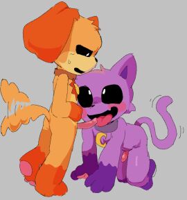 anthro anthro_on_anthro canid canine canis catnap_(poppy_playtime) critters_(poppy_playtime) dogday_(poppy_playtime) domestic_cat domestic_dog erection felid feline felis fellatio grey_background hi_res male male/male mammal mob_entertainment nahuib no_humans oral penile penis poppy_playtime sex simple_background smiling_critters solo tail tail_motion tailwag