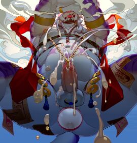 1boy anthro armband balls biceps big_belly bodily_fluids bondage bound cash_(chinese_coin) chains cloud crossed_arms crouching cum cum_splatter egg egg_from_ass egg_laying ejaculation erection felid fulu genital_fluids genital_piercing genitals hi_res humanoid_genitalia humanoid_penis kn49950434 low-angle_view male male_only mammal multicolored_body muscular muscular_male navel nipple_piercing nipple_ring nipples open_mouth pantherine pecs penis penis_piercing piercing prince_albert_piercing purple_body quads restraints ring_piercing rope rope_bondage rope_harness sadiend scrotum scrotum_piercing solo talisman tiger two-tone_body white_body white_hair