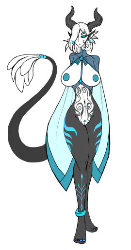 1girls anthro black_horns blue_nipples breasts dragon_girl female horns nude nude_female oc original_character pointy_ears pussy short_hair solo solo_female tail thewatcherofworlds vagina white_hair