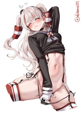 1girls amatsukaze_(kantai_collection) arm_behind_head arm_up black_choker black_dress black_panties blush breasts choker closed_eyes closed_mouth clothes_lift commentary_request dress dress_lift ebifurya female female_masturbation gloves grey_hair grey_neckerchief hair_tubes highres kantai_collection lifebuoy_ornament long_hair loose_panties masturbation navel neckerchief one-hour_drawing_challenge panties red_thighhighs sailor_collar sailor_dress short_dress side-tie_panties simple_background skindentation small_breasts smokestack_hair_ornament solo stomach striped_clothes striped_thighhighs thick_thighs thighhighs thighs two_side_up underwear white_background white_gloves white_sailor_collar