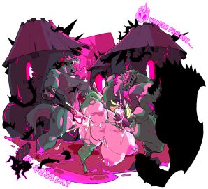 2023 alpha_channel anthro armor big_breasts blonde_hair bodily_fluids breasts chantrea_(jinti) clothing cum cum_inside cumflation digital_media_(artwork) dungeonbabes english_text equid equine eyelashes eyeless eyeshadow female female/female furry_female gameplay_mechanics genital_fluids genitals group group_sex hair headgear headgear_only helmet helmet_only hi_res horn huge_breasts inflation jinti_(artist) jintonic long_tongue makeup male male/female mammal mythological_creature mythological_equine mythology nipple_piercing nipples open_mouth penis piercing pink_body pink_skin plant scalie sex signature sinisaur strap-on strapon text thorns tongue torn_clothing transparent_background unicorn vines