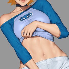 1girls abs ben_10 breasts chest_focus clothed female ginger gwen_tennyson neoartcore orange_hair realistic small_breasts teasing teasing_viewer