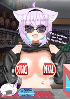 ! 1boy 1girls ahoge animal_ear animal_ear_fluff animal_ears animal_tail asking asking_a_question bikini bikini_top birthday black_headband black_hoodie black_sunglasses blue_hair breasts buying buying_condoms cashier cat_ears cat_girl cat_tail catgirl clothes_lift clothes_pull condom condom_box condoms convenience_store covered_erect_nipples covered_eyes default_skin dialogue disguise disguised dripping dripping_milk eddarxart english english_text exclamation_mark exclamation_point exhibition exhibitionism exhibitionist eyebrow_raise eyebrows eyepatch eyepatch_bikini facing_viewer fangs fangs_out fanservice female food free_use glasses glasses_on_face groceries grocery_shopping grocery_store headband holding_clothes holding_clothing hololive hololive_gamers hololive_japan hoodie hoodie_lift hoodie_only incognito incognitocat invitation lactating lactating_through_clothing lactation lactation_through_clothes lactation_without_expressing lactation_without_stimulation lifted lifted_by_self lifted_top male medium_breasts medium_length_hair milk milking_breasts nekomata nekomata_okayu onigiri onigirya_(nekomata_okayu) open_mouth open_smile payment payment_in_kind pierced_nipple point_of_view pov pov_across_table pov_eye_contact prostitution public public_exposure public_indecency public_nudity purple_cat purple_eyes purple_hair question_mark red_bikini red_bikini_top round_glasses shiny_eyes shopping shopping_mall showing_belly showing_breasts showing_off showing_off_breasts solo solo_female solo_focus speaking_to_viewer speech_bubble stars_in_eyes steam steaming_body steamy_breath stomach store store_clerk storefront streamer sugoi sugoi_dekai sunglasses sunglasses_on_face talking talking_to_viewer tattoo teeth text text_bubble tinted_eyewear translated two-tone_hair virtual_youtuber vtuber vtuberfanart
