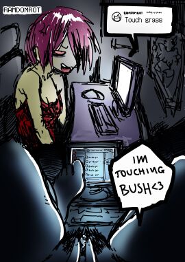 1girls 2025 2_panel_comic 2d 2d_(artwork) artist_name clitoris computer computer_monitor female goonette hairy_pussy high_on_weed looking_at_screen masturbation pov pussy ramdomrot rough_drawing tagme text text_bubble vagina