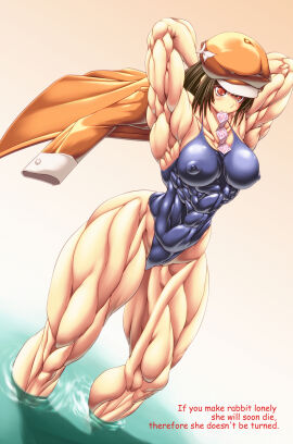 1girls :) alternate_body_type alternate_breast_size alternate_muscle_size armpits arms_behind_head arms_up bakemonogatari bangs bare_arms bare_hips bare_legs bare_shoulders big_breasts big_muscles blue_one-piece_swimsuit blue_swimsuit blush breasts brown_eyes brown_hair collarbone colored_pupils commentary_request condom condom_in_mouth covered_abs covered_navel covered_nipples curvy english english_text feet_out_of_frame female female_only gradient_background hands_behind_head hat headwear highleg_swimsuit holding holding_clothing holding_condom holding_jacket holding_object huge_muscles human human_only jacket jacket_removed large_breasts long_sleeves medium_bangs medium_hair monogatari_(series) mouth_hold muscles muscular muscular_arms muscular_female muscular_legs muscular_thighs nipples_visible_through_clothing one-piece_swimsuit orange_hat orange_headwear orange_jacket purukogi_(plasma_beach) red_eyes red_pupils school_swimsuit sengoku_nadeko sidelocks skin_tight slit_pupils smile solo solo_female swimsuit teenage_female teenager text thick_thighs unworn_jacket wading walking water