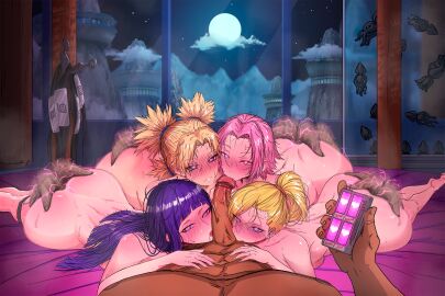 1boy 4girls ass ass_grab ass_up barefoot blonde_hair blowjob blush breast_press breasts cheating cheating_wife cloud cock_worship collaborative_fellatio controller dark-skinned_male dark_skin electricity electrocution fellatio female fish_tank forehead_protector full_moon glowing_eyes half-closed_eyes harem heart-shaped_pupils hyuuga_hinata indoors ino_yamanaka interracial kunai large_breasts large_penis long_hair looking_at_viewer male male_pov medium_hair messy_hair motion_blur motion_lines naruto naruto_(series) netorare nibba night_sky ntr nude on_bed on_stomach oral penis pink_hair plug_(sex_toy) ponytail purple_hair sakura_haruno sweat tape teamwork temari tentacle thigh_strap tongue tongue_out vibrator vibrator_in_thighhighs wide_hips window