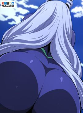 1girls ass ass_focus big_ass blue_hair bodysuit female female_focus female_only hero_outfit_(mha) long_hair my_hero_academia nejire_hado nipples sole_female solo solo_female tsuranukko watermark