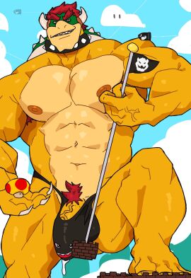 2024 abs anthro areola armpit_hair bara bent_leg biceps big_bulge big_muscles big_penis bodily_fluids body_hair bowser bowser_day bulge castle claws clothed clothing cloud collar crawdunk64 day eyebrows flaccid flagpole fungus genital_fluids genitals hair hi_res horn huge_bulge huge_cock huge_muscles koopa looking_at_viewer macro male male_only mario_(series) muscles muscular muscular_anthro muscular_male mushroom narrowed_eyes navel nintendo nipples outside pecs penis penis_base power-up precum precum_through_clothing precum_through_underwear scalie shell smile smirk solo solo_male spiked_collar spiked_shell spikes spikes_(anatomy) standing thong thong_only topless topless_anthro topless_male underwear underwear_only wet wet_clothing yaoi