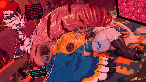 2boys 2males age_difference anthro anthro_male anthro_only balls balls_covering_eyes balls_inflation balls_on_face balls_shrinking belly_bulge belly_expansion belly_inflation big_balls big_nipples big_penis big_sub_small_dom big_sub_small_top bigger_penis bird bird_boy bird_humanoid black_penis blood_moon blue_feathers blue_text body_covered bokoblin bokoblin_(breath_of_the_wild) boy boy_on_top brainwashing brown_nipples buttons character_in_background characters_in_the_background chignon clawed_feet corrupted corruption cub cum cum_covered cum_inside cum_inside_penis cum_on_abs cum_on_body cum_overflow cum_overflowing cum_puddle cumflated_belly cumflation cumming cumming_in_penis cumming_inside cumshot dominant dominant_anthro dominant_male english_text enslavement erection eyes_rolled eyes_rolled-back eyes_rolled_back eyes_rolled_up eyes_rolling_back eyes_rolling_up face_covered foreskin foreskin_folds furry humanoid humanoid_genitalia humanoid_male humanoid_penis hyper_penis hypnosis impregnation impregnation_kink kass_(zelda) looking_at_partner looking_down lying_on_back male male/male male_anthro male_cub male_humanoid male_only massive_balls massive_penis mind_control moblin_(breath_of_the_wild) muscles muscular muscular_anthro muscular_male non-human penis penis_bigger_than_body penis_bigger_than_torso penis_inflation penis_penetration penis_shrinkage penis_shrinking penis_size_difference pimple pimple_dick pimples pink_nipples plump plump_belly precum precum_drip precum_dripping red-eyed_male red_eyes red_moon red_sky red_text rito secret_stone size_stealing size_theft slurp slurping small_but_hung small_dom_big_sub small_penis smaller_penis smile smiling smiling_at_partner speech_bubble sperm sperm_cell sperm_meets_sperm spermicidal_takeover sticking_out_tongue sticking_tongue_out teba_(tloz) teba_(zelda) text the_legend_of_zelda the_legend_of_zelda:_tears_of_the_kingdom throb throbbing_penis tongue_out tulin_(tloz) tulin_(zelda) uncircumcised veiny veiny_balls veiny_penis voidlesky watermark white_body white_feathers white_penis wings x-ray yaoi yellow-eyed_male yellow_balls yellow_eyes younger_anthro younger_dom_older_sub younger_male younger_penetrating_older