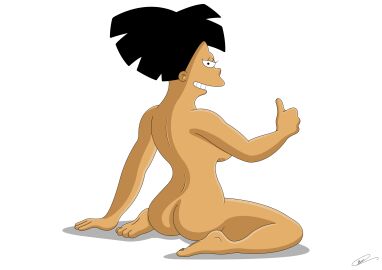2d amy_wong back_view black-haired_female female full_color futurama high_resolution matt_thornton no_penetration nude nude_female rear_view sitting_on_floor soles solo solo_female thumbs_up transparent_background