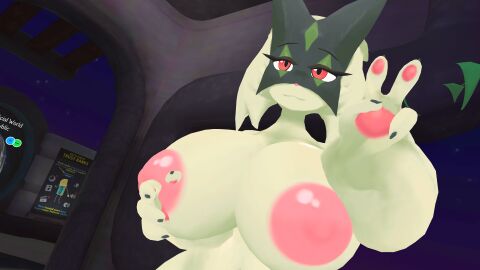 3d animal_ears anthro ass big_ass big_breasts breasts female female_only furry generation_9_pokemon meowscarada nude pokemon pokemon_(species) pokémon_(species) red_eyes sole_female