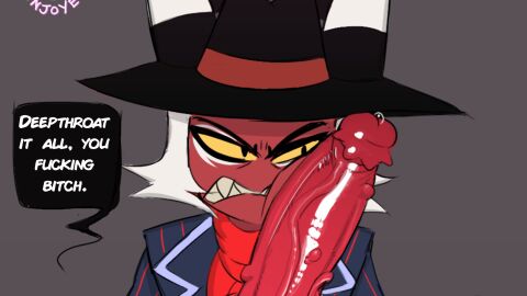 2boys 2d crimson_(helluva_boss) dick_on_face femboy femboy_dilf gay helluva_boss imp_wander male male_only original penis penis_on_face precum precum_drip precum_string red_body red_skin water_enjoyer yaoi