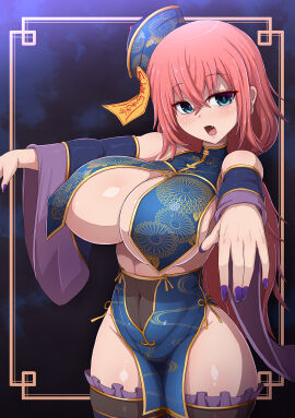 1girls breasts chinese_clothes cleavage copyright_request female huge_breasts jiangshi jiangshi_costume light-skinned_female light_skin long_hair michinoku_komaro naughty_face pink_hair ponpo seitokai_nimo_anawa_aru! wide_hips