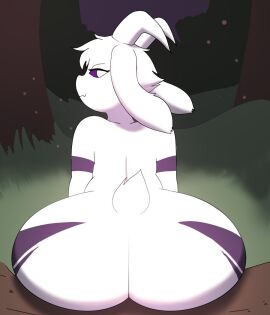 1boy 2d anthro asriel_dreemurr asriel_dreemurr_(god_form) ass ass_focus big_ass big_butt bottomless completely_nude femboy femboy_asriel furry furry_only goat goat_humanoid humanoid looking_at_viewer looking_back male male_only monster nude nude_male sitting solo undertale undertale_(series) zaviel