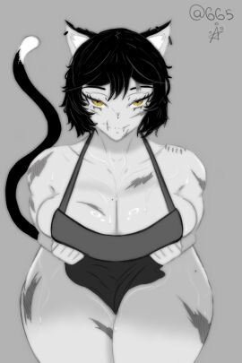 1girls apron big_breasts breasts cat_girl catgirl churs_665 female original_character thighs