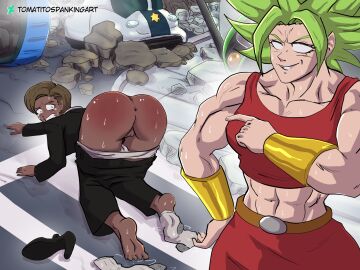 2girls abs all_fours android_18 anus ass ass_up asshole barefoot bracers bubble_ass bubble_butt buff chocolate_and_vanilla chocolate_starfish dark-skinned_female dark_skin defeated defeated_heroine dragon_ball dragon_ball_gt dragon_ball_super exposed_anus exposed_ass exposed_pussy female female_saiyan humiliated humiliation kale kale_(berserker) legendary_super_saiyan looking_back milf muscular muscular_female pants_down pants_pulled_down pointing pussy race_swap saiyan scared socks sweaty_ass sweaty_feet tears tomatito_(artist) unwilling unwilling_female yuri