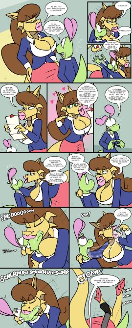 1boy 1girls 2d 2d_(artwork) 2d_artwork age_difference arms_around_partner big_breasts breast_squeeze breasts brown_hair candy comic curvy curvy_female curvy_figure dialogue digital_drawing_(artwork) digital_media_(artwork) dragon dragon_girl dragon_tail duo duo_focus female french_kiss french_kissing green_body green_eyes green_skin hand_on_hip high_heels jamearts jimmy_(jamearts) jimmy’s_sloppy_life kissing letter lizard lizard_tail lizardman long_hair male male/female mwah nervous nervous_expression non-human panels pink_eyes pink_lips pinned_down pinned_to_floor rebecca_(jamearts) saliva saliva_drip saliva_trail scalie scalie_female scalie_male scared scared_expression scared_male serious serious_face serious_look size_difference smooch student student_and_teacher teacher teacher_and_student teacher_outfit tongue tongue_out yellow_body yellow_skin