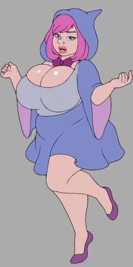 2d animated animated_gif bimbo bowtie breasts chubby chubby_female cinderella_(fairy_tales) cleavage clothed dress fairy fairy_godmother female floating fuckerman game_cg huge_breasts idle large_breasts looking_at_viewer pink_hair plump solo solo_female thick_lips