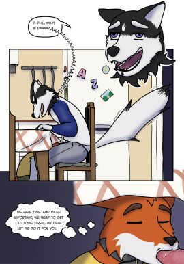 absurd_res anthro canid canine canis clothed clothing comic dialogue digital_media_(artwork) domestic_dog duo english_text erection family fellatio fox genitals hi_res humor husky lgbt love male male/male mammal nordic_sled_dog oral oral_penetration penetration penile penis romantic romantic_couple sagilmito sex simple_background slice_of_life spitz text