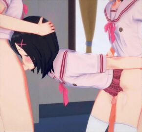 3boys 3d anal animated ariai arms_behind_back black_hair blush bottomless clothed_sex clothes_lift commentary cross_hair_ornament crossdressing erection fellatio group_sex hair_ornament hairclip hands_on_another's_head holding_another's_arm indoors koikatsu_(medium) male male_focus male_penetrated medium_hair mmm_threesome multiple_boys multiple_males oral original otoko_no_ko penis photoshop_(medium) pink_ribbon ribbon school_uniform serafuku sex sex_from_behind short_hair skirt skirt_lift solo_focus spitroast standing standing_sex thighhighs thighs third-party_edit threesome uncensored white_serafuku white_thighhighs yaoi yellow_eyes