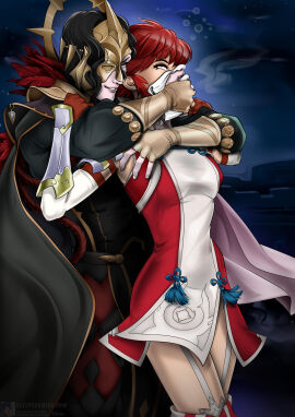 1boy bare_thighs captured chloroform dress elbow_gloves female femsub fire_emblem fire_emblem_fates garter_straps hinoka_(fire_emblem) iago_(fire_emblem) male maledom nintendo red_hair rolling_eyes short_hair sleepycomics thighhighs