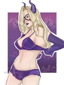 blonde_hair female mount_lady my_hero_academia purple_lingerie yu_takeyama
