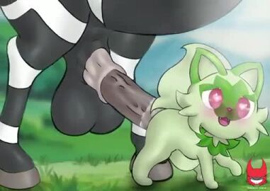 ahe_gao animated belly_bulge big_penis cat_ears cat_girl cat_tail catgirl embarrassed feline female feral furry furry_only green_fur heart heart-shaped_pupils heart_eyes horns horse horsecock male male_on_feral motion_tweening nintendo no_sound penetration penis penis_in_pussy penis_size_difference pokemon pokemon_sv pussy smaller_female sprigatito tagme video zebstrika