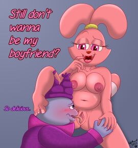 2025 absurd_res aged_up anthro anus areola barefoot bear belly blush bodily_fluids breast_squish breasts captain_mooncat cartoon_network cat-bear-rabbit-thing chowder chowder_(series) clitoris clothed clothed_male clothing colored_nails cunnilingus dialogue dominant dominant_female duo eyelashes feet female finger_to_mouth foot_on_head genital_fluids genitals hand_holding hand_on_leg hand_on_thigh hat headgear headwear hi_res lagomorph leporid licking licking_vaginal_fluids looking_pleasured male male/female mammal nails navel nipples nude nude_female open_mouth oral panini_(chowder) pink_eyes rabbit racoon_stripes saliva scrunchie sex sharp_teeth simple_background sitting sniffing squish style_emulation submissive submissive_male swimwear teeth toenails toes tongue tongue_out unknown_species vaginal_fluids vaginal_penetration vulva