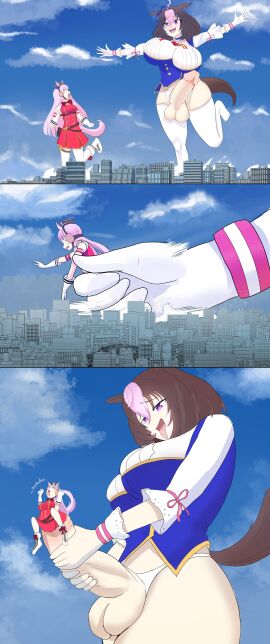 1futa 1girls animal_ears artist_request balls big_balls big_breasts big_penis bottomless breasts character_request city clothed clothing erect_penis erection female futa_giantess futa_on_female futanari giantess huge_balls huge_breasts huge_cock impossible_fit light-skinned_female light-skinned_futa light_skin long_hair macro meisho_doto_(umamusume) penis penis_out pink_hair sex size_difference tail testicles umamusume umamusume_pretty_derby unknown_artist
