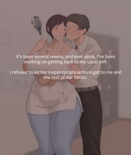 1boy 1girls 2d [sora]_buranku asian_female asian_milf ass big_ass big_butt breasts chubby chubby_belly cuckold cucky english_text female femdom highres huge_breasts large_breasts light-skinned_female light_skin male mature_female ntrman slightly_chubby soraoraora text