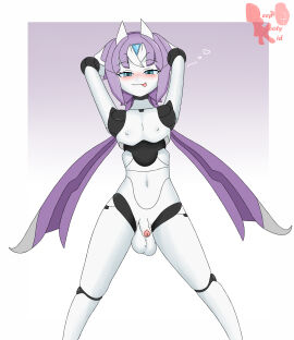 balls big_balls blush deepbootykid femboy flaccid flaccid_penis floating_hearts foreskin gay hands_behind_head machaon_(polynian) male penis robot robot_boy robot_femboy smiling_at_viewer tongue tongue_out twintails uncircumcised