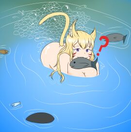 ? big_ass big_breasts blonde_hair breasts cat_ears cat_girl cat_tail catgirl dead_fish deadly fart fart_bubbles fart_cloud fart_fetish farting farting_in_water farting_underwater female fish mrtomato8224 naked naked_female purple_eyes