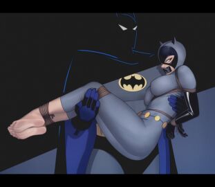 1boy 1girls barefoot batman batman:_the_animated_series batman_(bruce_wayne) batman_(series) big_breasts bondage bound bound_feet bound_wrists breasts bruce_wayne catwoman catwoman_(dcau) dc dc_comics dcau feet female femsub fetish foot foot_fetish fully_clothed gag kidetic kusujinn male rope selina_kyle soles tape tape_gag taped_mouth tight_clothing toes