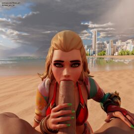 1girls 3d beach big_penis blonde_hair blowjob female light-skinned_female light-skinned_male light_skin long_fingernails male male_pov overwatch overwatch_2 penis pov saint-tropez_widowmaker sham_art widowmaker