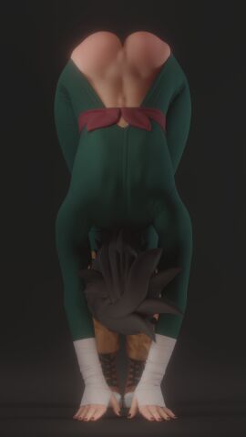 3d ass ass_up black_hair black_lipstick black_nails boruto:_two_blue_vortex clothed exposed_ass exposed_pussy female female_only flexible light-skinned_female light_skin lipstick naruto naruto_(series) ninja_headband pussy sarada_uchiha stretching training valenok