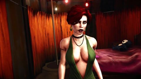 breasts digital_extremes_(2k_games) earrings green_dress green_eyes hooker necklace prostitution red_hair tagme the_darkness_2_(2007) venus_(the_darkness_2) video video_games zoom_in
