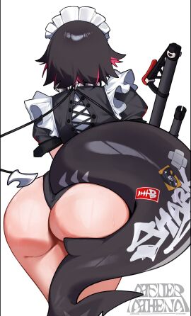 1girls ass ass_focus aurwoora_(jellen_aura) ellen_joe female female_focus female_only large_ass light-skinned_female light_skin shark_tail solo tail thick_thighs thighs white_background zenless_zone_zero