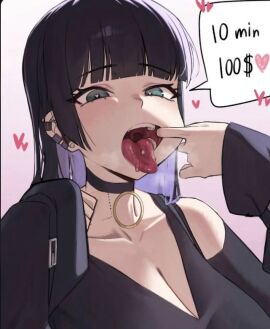 1girls artist_request black_hair bocchi_the_rock! female open_mouth oral pa-san tongue tongue_out tongue_piercing wet_mouth