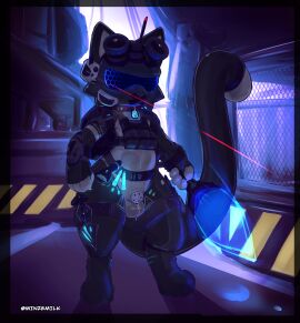 absurd_res boots capcom chastity_cage chastity_device clothing cybernetics cyberpunk drone dronesuit felid felyne flat_chastity_cage footwear glistening glistening_latex gloves handwear hi_res implied_permanent laser_beam laser_pointer latex latex_boots latex_clothing latex_footwear latex_gloves latex_handwear latex_skinsuit lynian machine mammal monster_hunter palico rubber_clothing shoes skinsuit slave star_art_hd tight_clothing